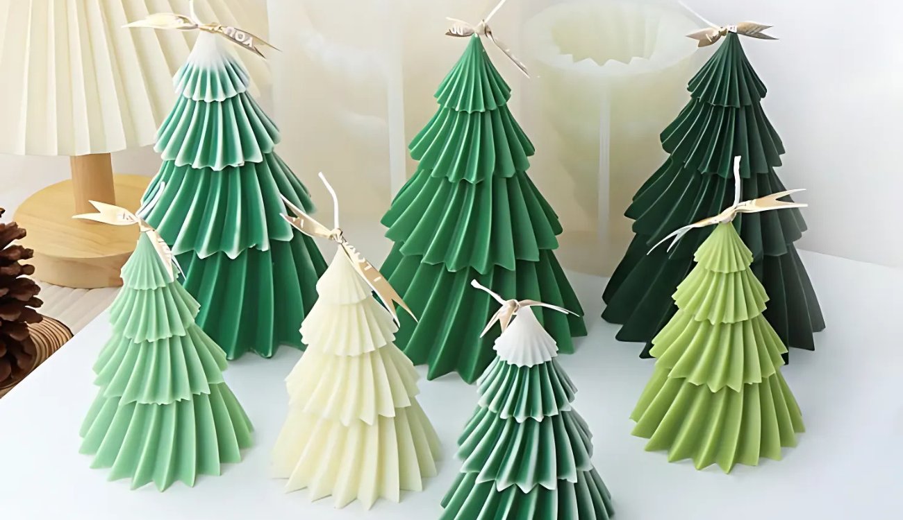 Handmade Christmas tree-shaped candles from Sri Lanka, adding festive charm and warmth to holiday decor and celebrations.